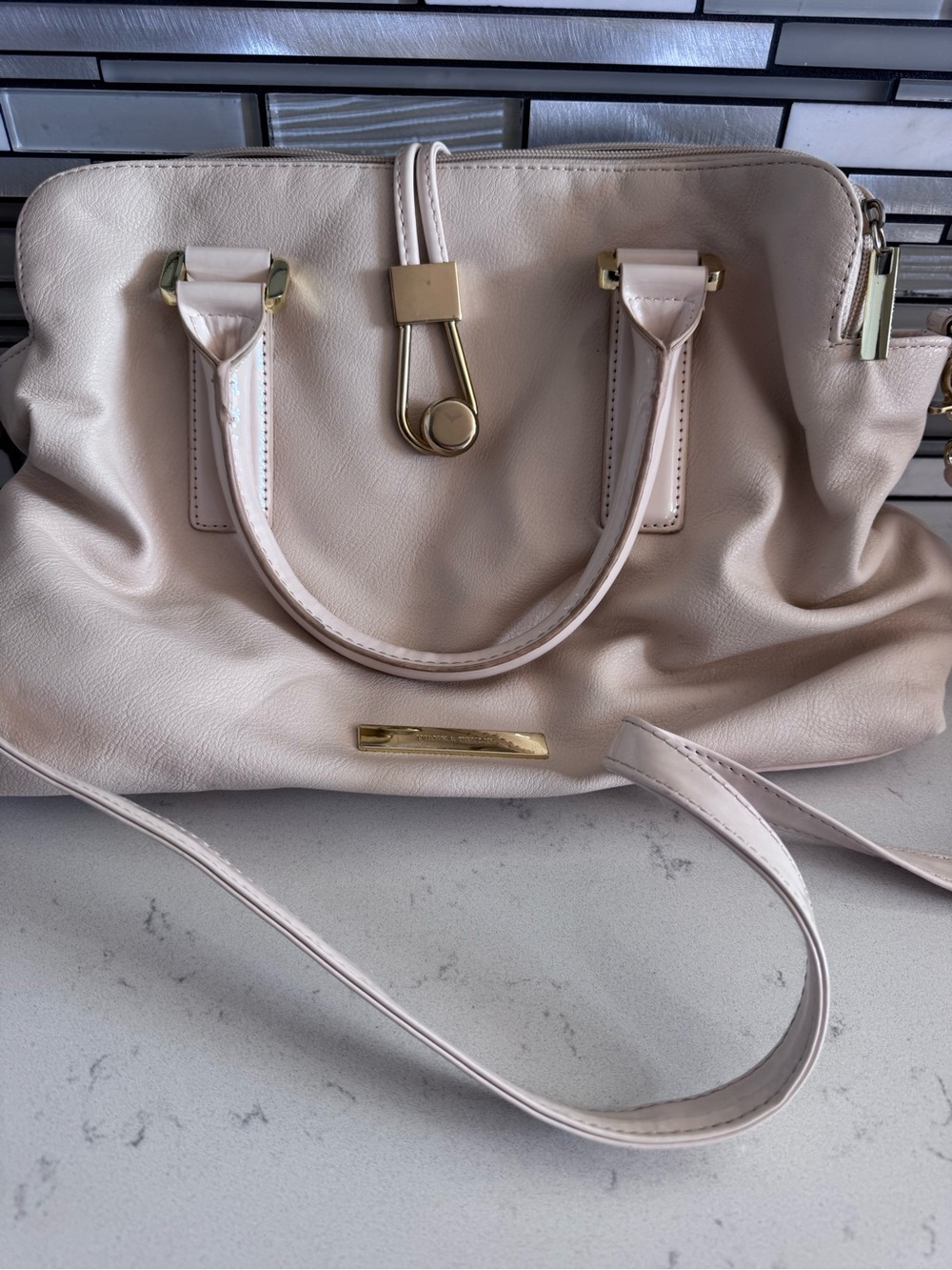 Ivanka Trump Pale Cream Satchel with Gold Hardware
